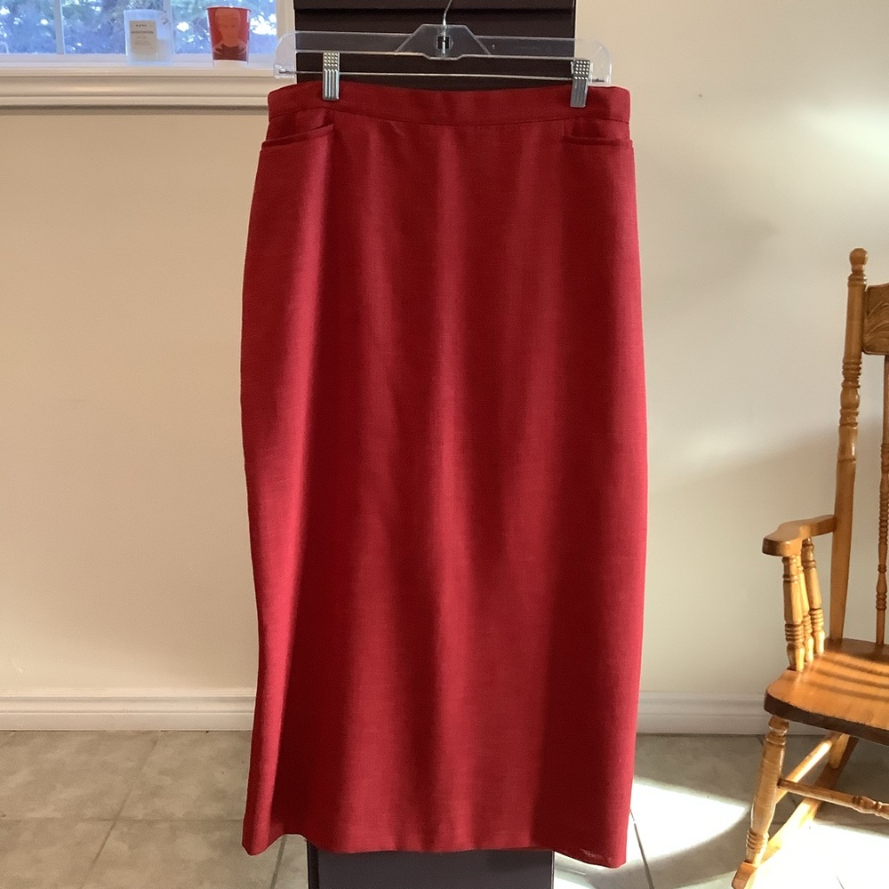 Vintage 90s Maxi Column Pencil Skirt Brick Red Made in Canada Size 12-14